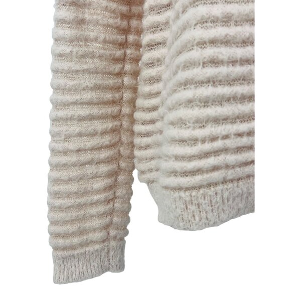 Forever 21 Baby Pink Fuzzy Textured Striped Semi Sheer Cozy Sweater - Picture 5 of 8